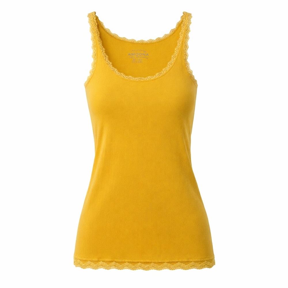 Arizona Y2K Size XL Yellow Gold‎ Ribbed Tank Top Lace Trim Sleeveless